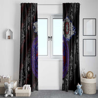 Fenrir Wolf Viking Window Curtain with Vegvisir Runes and Red Circle Norse Legend Tribute - Wonder Print Shop