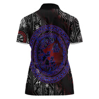 Fenrir Wolf Viking Women Polo Shirt with Vegvisir Runes and Red Circle Norse Legend Tribute - Wonder Print Shop