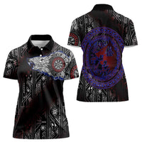 Fenrir Wolf Viking Women Polo Shirt with Vegvisir Runes and Red Circle Norse Legend Tribute - Wonder Print Shop