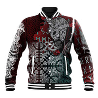 Viking Warrior Baseball Jacket with Runes and Blood Battle Scene Norse Valor Tribute - Wonder Print Shop