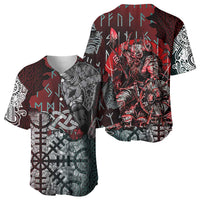 Viking Warrior Baseball Jersey with Runes and Blood Battle Scene Norse Valor Tribute - Wonder Print Shop