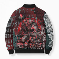 Viking Warrior Bomber Puffer Jacket with Runes and Blood Battle Scene Norse Valor Tribute - Wonder Print Shop