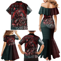 Viking Warrior Family Matching Mermaid Dress and Hawaiian Shirt with Runes and Blood Battle Scene Norse Valor Tribute - Wonder Print Shop