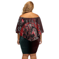 Viking Warrior Off Shoulder Short Dress with Runes and Blood Battle Scene Norse Valor Tribute - Wonder Print Shop