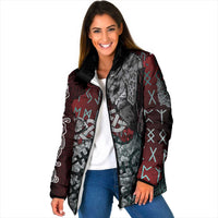 Viking Warrior Padded Jacket with Runes and Blood Battle Scene Norse Valor Tribute - Wonder Print Shop