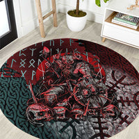 Viking Warrior Round Carpet with Runes and Blood Battle Scene Norse Valor Tribute - Wonder Print Shop