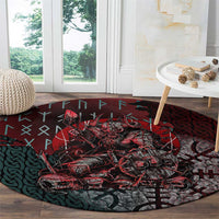 Viking Warrior Round Carpet with Runes and Blood Battle Scene Norse Valor Tribute - Wonder Print Shop