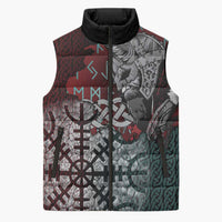Viking Warrior Sleeveless Puffer Jacket with Runes and Blood Battle Scene Norse Valor Tribute - Wonder Print Shop