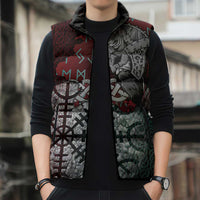 Viking Warrior Sleeveless Puffer Jacket with Runes and Blood Battle Scene Norse Valor Tribute - Wonder Print Shop
