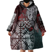 Viking Warrior Wearable Blanket Hoodie with Runes and Blood Battle Scene Norse Valor Tribute - Wonder Print Shop