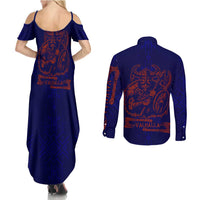 Valhalla Warrior Viking Couples Matching Summer Maxi Dress and Long Sleeve Button Shirt with Axes and Norse Symbols Norse Mythology Tribute - Wonder Print Shop