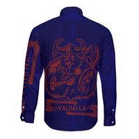 Valhalla Warrior Viking Long Sleeve Button Shirt with Axes and Norse Symbols Norse Mythology Tribute - Wonder Print Shop