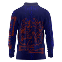 Valhalla Warrior Viking Long Sleeve Polo Shirt with Axes and Norse Symbols Norse Mythology Tribute - Wonder Print Shop