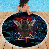 Odin Raven Viking Beach Blanket with Valknut and Runes Norse Mythology and Magic Tribute - Wonder Print Shop