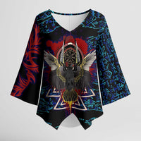 Odin Raven Viking Kimono Sleeve Blouse with Valknut and Runes Norse Mythology and Magic Tribute - Wonder Print Shop