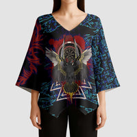 Odin Raven Viking Kimono Sleeve Blouse with Valknut and Runes Norse Mythology and Magic Tribute - Wonder Print Shop