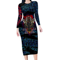 Odin Raven Viking Long Sleeve Bodycon Dress with Valknut and Runes Norse Mythology and Magic Tribute - Wonder Print Shop