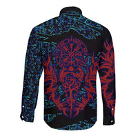 Odin Raven Viking Long Sleeve Button Shirt with Valknut and Runes Norse Mythology and Magic Tribute - Wonder Print Shop