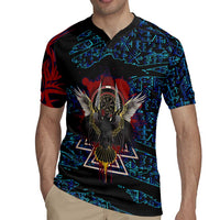 Odin Raven Viking Rugby Jersey with Valknut and Runes Norse Mythology and Magic Tribute - Wonder Print Shop