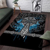 Thor Hammer Viking Area Rug with Celtic Knots and Blue Splatter Norse Heritage Tribute - Wonder Print Shop