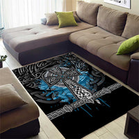 Thor Hammer Viking Area Rug with Celtic Knots and Blue Splatter Norse Heritage Tribute - Wonder Print Shop