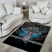 Thor Hammer Viking Area Rug with Celtic Knots and Blue Splatter Norse Heritage Tribute - Wonder Print Shop