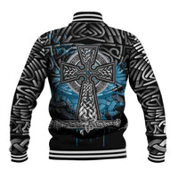 Thor Hammer Viking Baseball Jacket with Celtic Knots and Blue Splatter Norse Heritage Tribute - Wonder Print Shop
