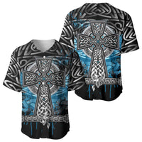 Thor Hammer Viking Baseball Jersey with Celtic Knots and Blue Splatter Norse Heritage Tribute - Wonder Print Shop