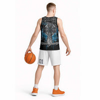 Thor Hammer Viking Basketball Jersey with Celtic Knots and Blue Splatter Norse Heritage Tribute - Wonder Print Shop