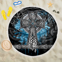 Thor Hammer Viking Beach Blanket with Celtic Knots and Blue Splatter Norse Heritage Tribute - Wonder Print Shop