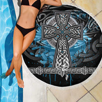 Thor Hammer Viking Beach Blanket with Celtic Knots and Blue Splatter Norse Heritage Tribute - Wonder Print Shop