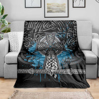Thor Hammer Viking Blanket with Celtic Knots and Blue Splatter Norse Heritage Tribute - Wonder Print Shop