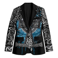 Thor Hammer Viking Blazer with Celtic Knots and Blue Splatter Norse Heritage Tribute - Wonder Print Shop