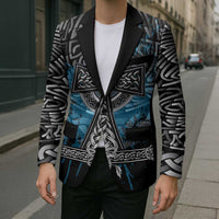Thor Hammer Viking Blazer with Celtic Knots and Blue Splatter Norse Heritage Tribute - Wonder Print Shop