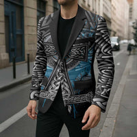 Thor Hammer Viking Blazer with Celtic Knots and Blue Splatter Norse Heritage Tribute - Wonder Print Shop