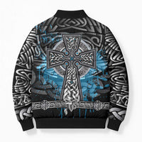 Thor Hammer Viking Bomber Puffer Jacket with Celtic Knots and Blue Splatter Norse Heritage Tribute - Wonder Print Shop