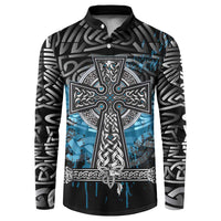 Thor Hammer Viking Button Sweatshirt with Celtic Knots and Blue Splatter Norse Heritage Tribute - Wonder Print Shop