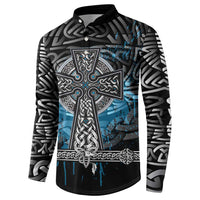 Thor Hammer Viking Button Sweatshirt with Celtic Knots and Blue Splatter Norse Heritage Tribute - Wonder Print Shop