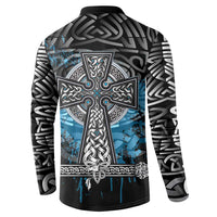 Thor Hammer Viking Button Sweatshirt with Celtic Knots and Blue Splatter Norse Heritage Tribute - Wonder Print Shop