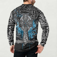 Thor Hammer Viking Button Sweatshirt with Celtic Knots and Blue Splatter Norse Heritage Tribute - Wonder Print Shop
