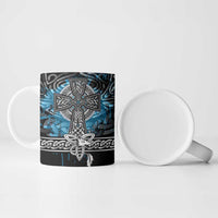 Thor Hammer Viking Ceramic Mug with Celtic Knots and Blue Splatter Norse Heritage Tribute - Wonder Print Shop