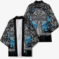 Thor Hammer Viking Kimono with Celtic Knots and Blue Splatter Norse Heritage Tribute - Wonder Print Shop