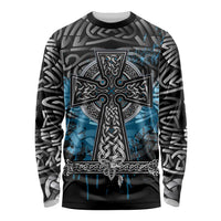 Thor Hammer Viking Long Sleeve Shirt with Celtic Knots and Blue Splatter Norse Heritage Tribute - Wonder Print Shop