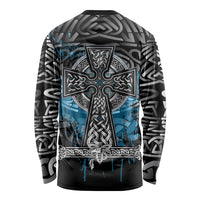Thor Hammer Viking Long Sleeve Shirt with Celtic Knots and Blue Splatter Norse Heritage Tribute - Wonder Print Shop
