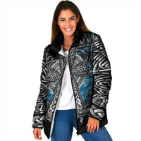 Thor Hammer Viking Padded Jacket with Celtic Knots and Blue Splatter Norse Heritage Tribute - Wonder Print Shop