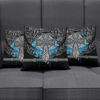 Thor Hammer Viking Pillow Cover with Celtic Knots and Blue Splatter Norse Heritage Tribute - Wonder Print Shop