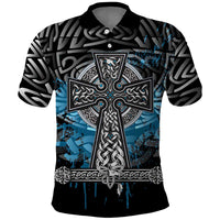 Thor Hammer Viking Polo Shirt with Celtic Knots and Blue Splatter Norse Heritage Tribute - Wonder Print Shop