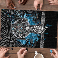 Thor Hammer Viking Puzzle with Celtic Knots and Blue Splatter Norse Heritage Tribute - Wonder Print Shop
