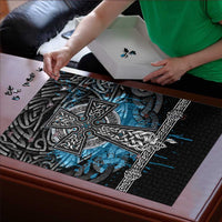 Thor Hammer Viking Puzzle with Celtic Knots and Blue Splatter Norse Heritage Tribute - Wonder Print Shop