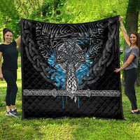 Thor Hammer Viking Quilt with Celtic Knots and Blue Splatter Norse Heritage Tribute - Wonder Print Shop